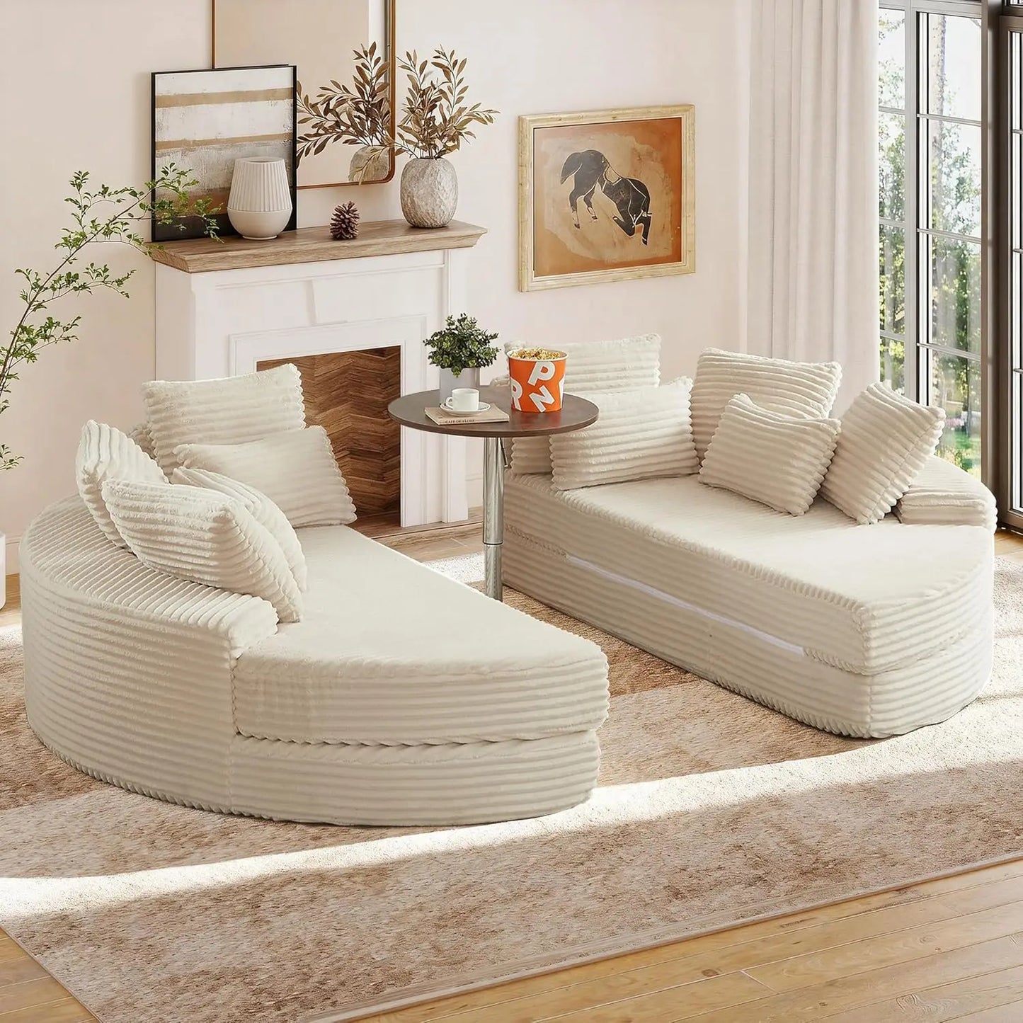 Oversized Round Chaise Lounge Chair Converts Into Two