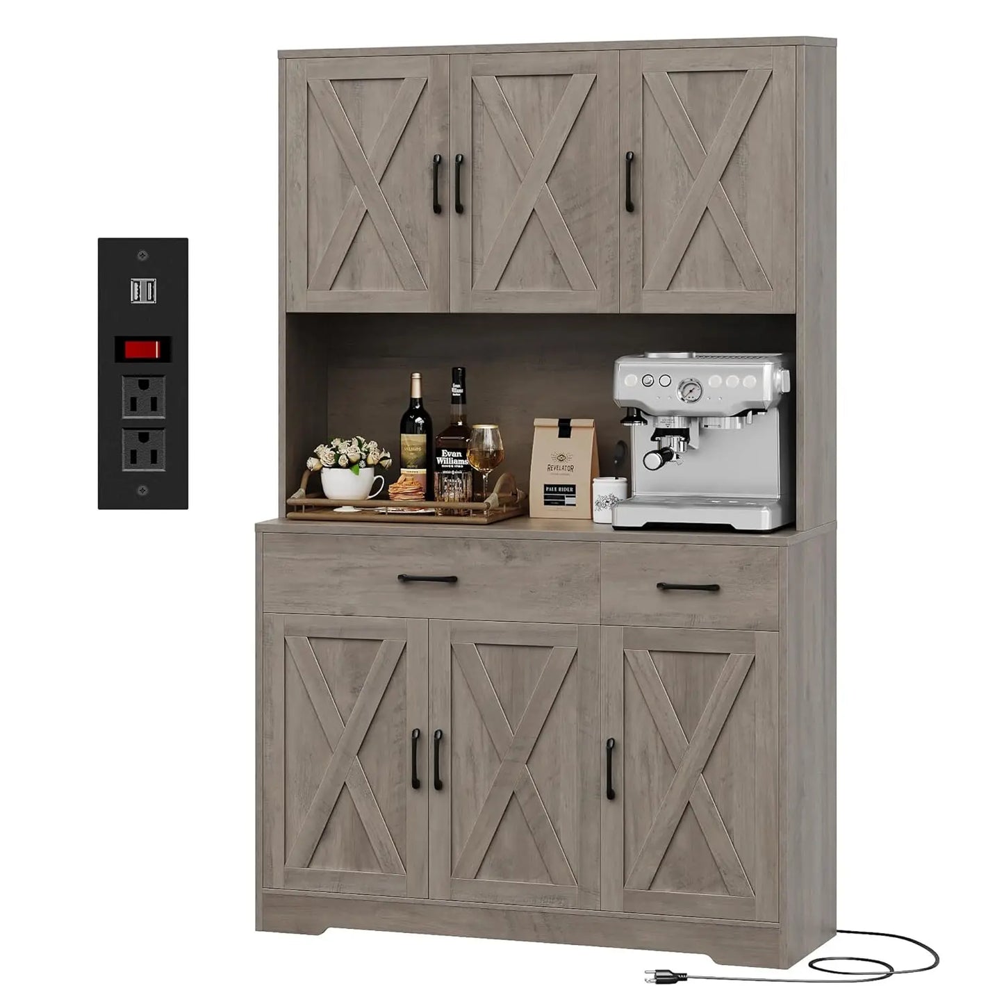HUANZHUANG Pantry Cabinet With Charging Station Kitchen Storage