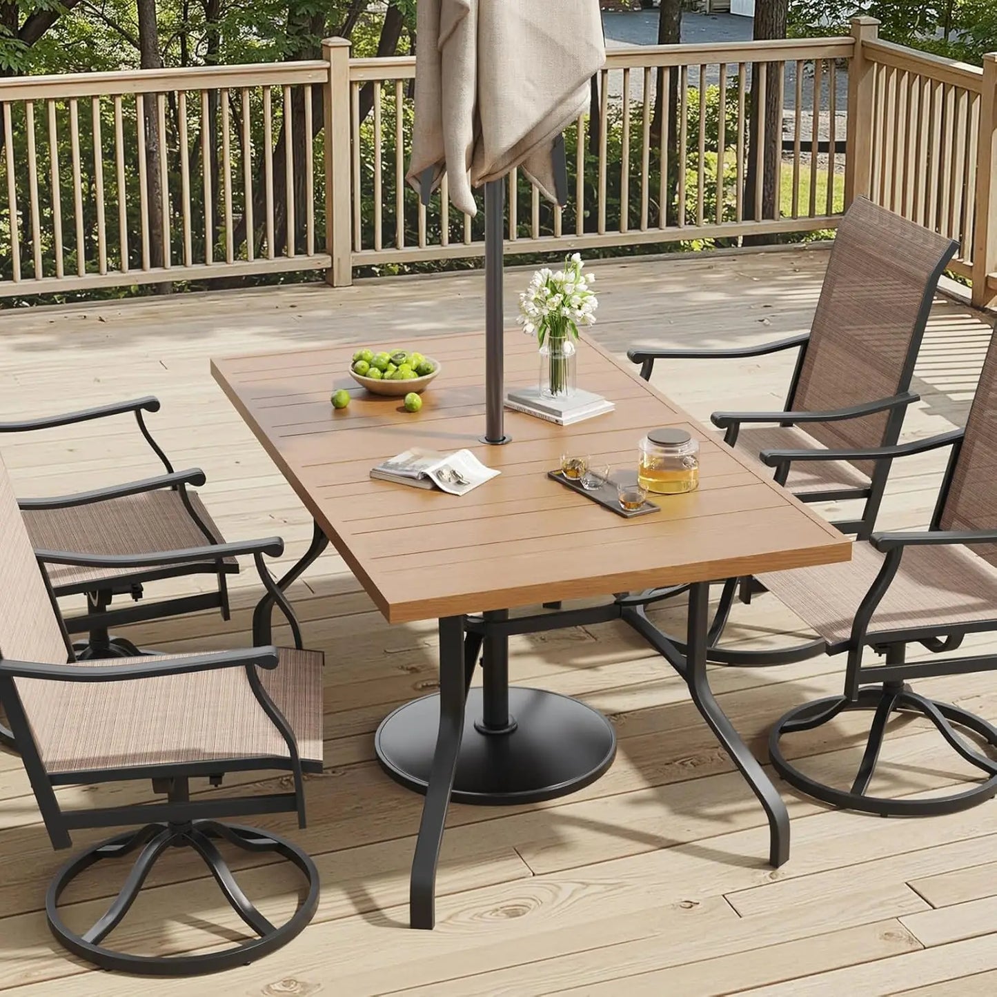 FARINI Outdoor Patio Table with Umbrella Hole, All Weather Metal