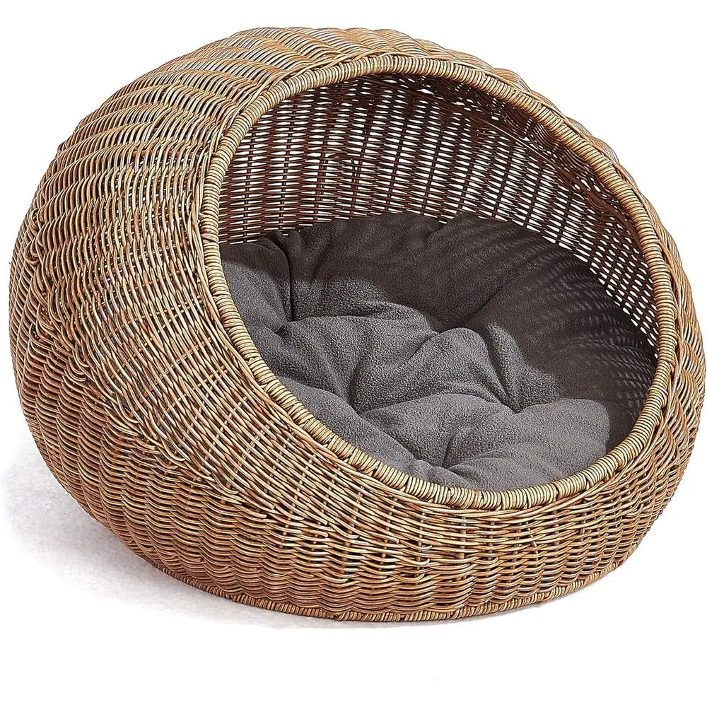Wicker Cat Bed Dome for Indoor Cats Hideaway Covered Basket