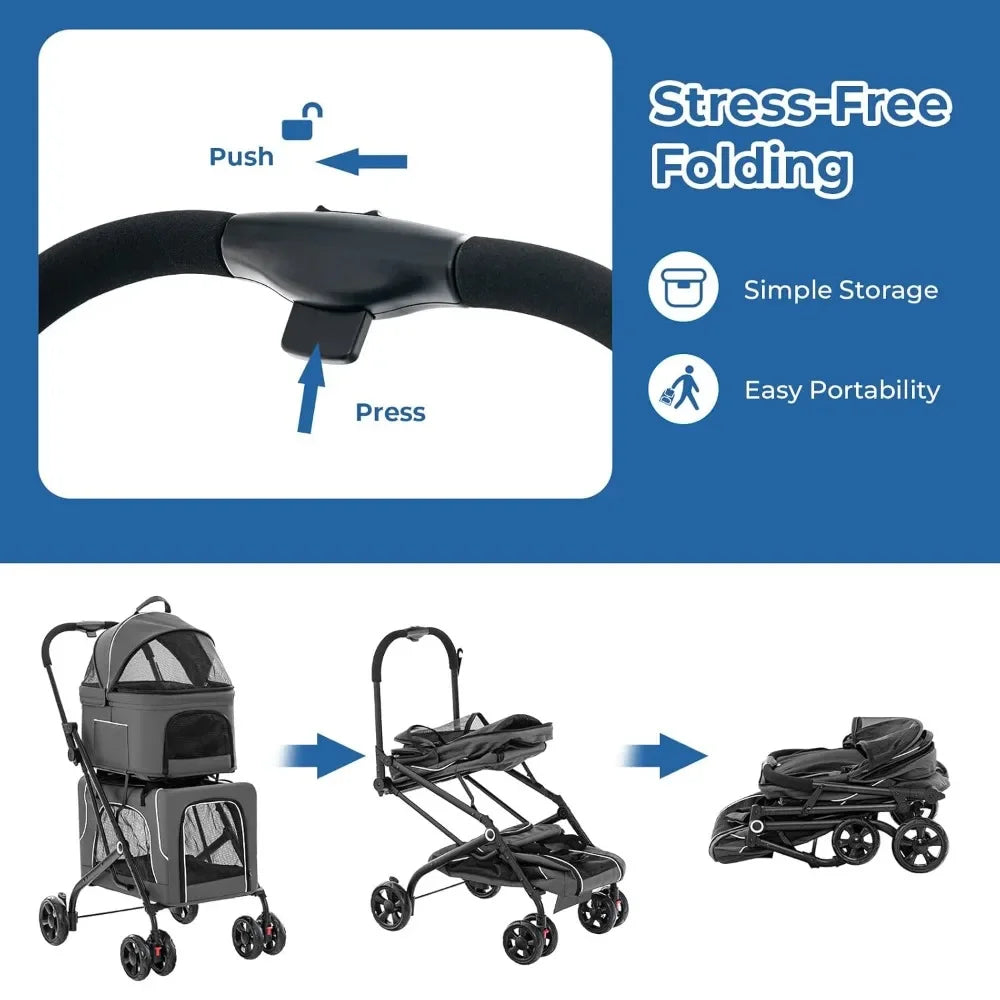 Pet Travel Stroller With Removable Carrycot And 4 Lockable Wheels