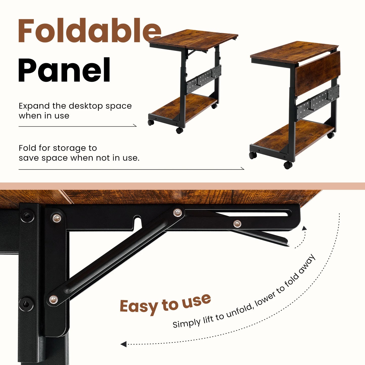 JHK 2 Tier Mobile Standing Sofa Desk With Folding Panel