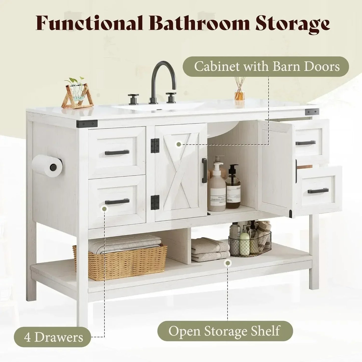 Farmhouse Vanity With Sink Freestanding Cabinet With Drawers Barn Doors
