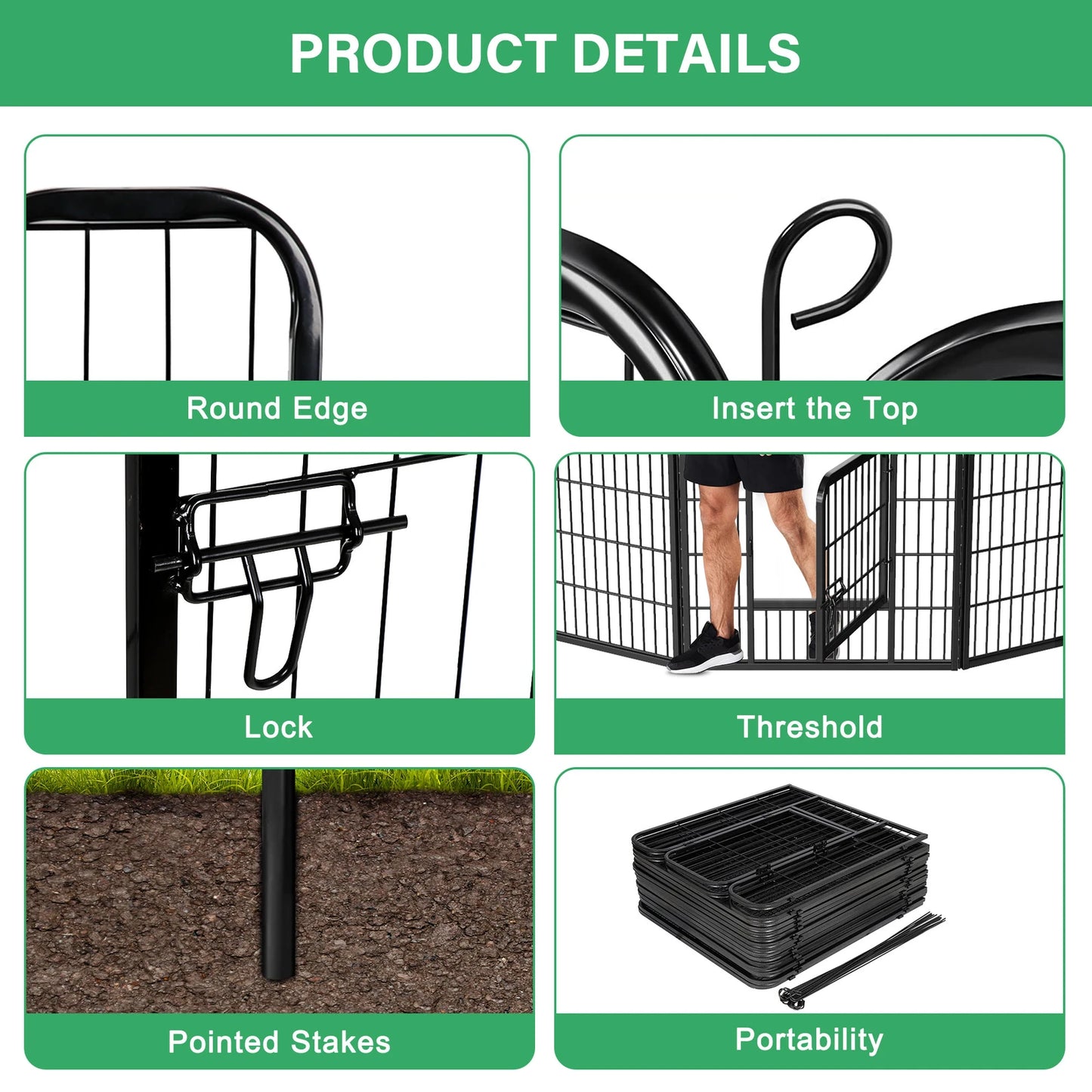 Foldable 16 Panel Metal Dog Playpen Outdoor Pet Fence