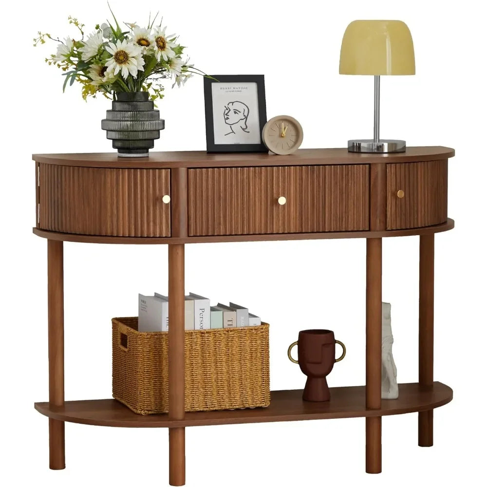 Modern Fluted Half Moon Console Table with Storage