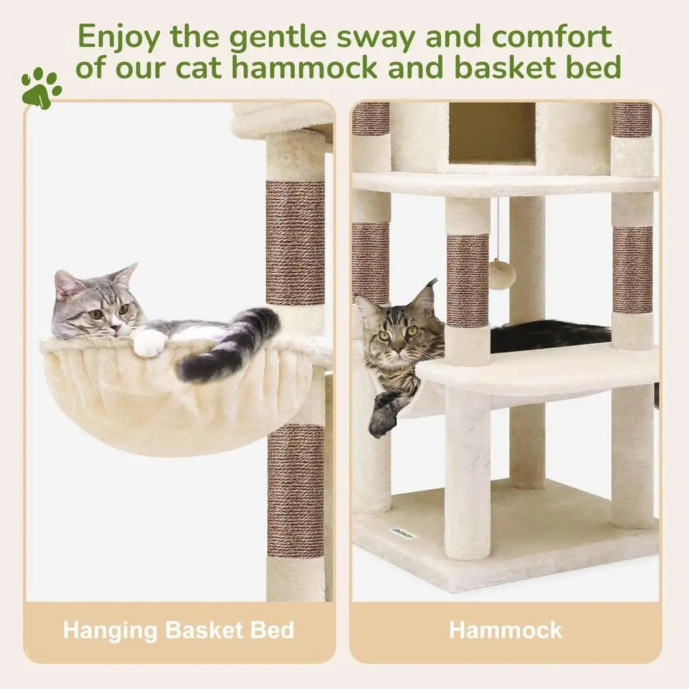 Indoor Cat Tree Curved Tower With Hammock And Sisal Posts