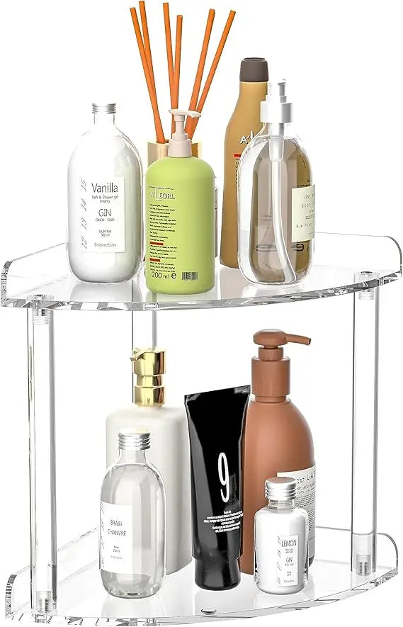 Acrylic Two Tier Countertop Corner Organizer Shelf Clear Vanity Storage