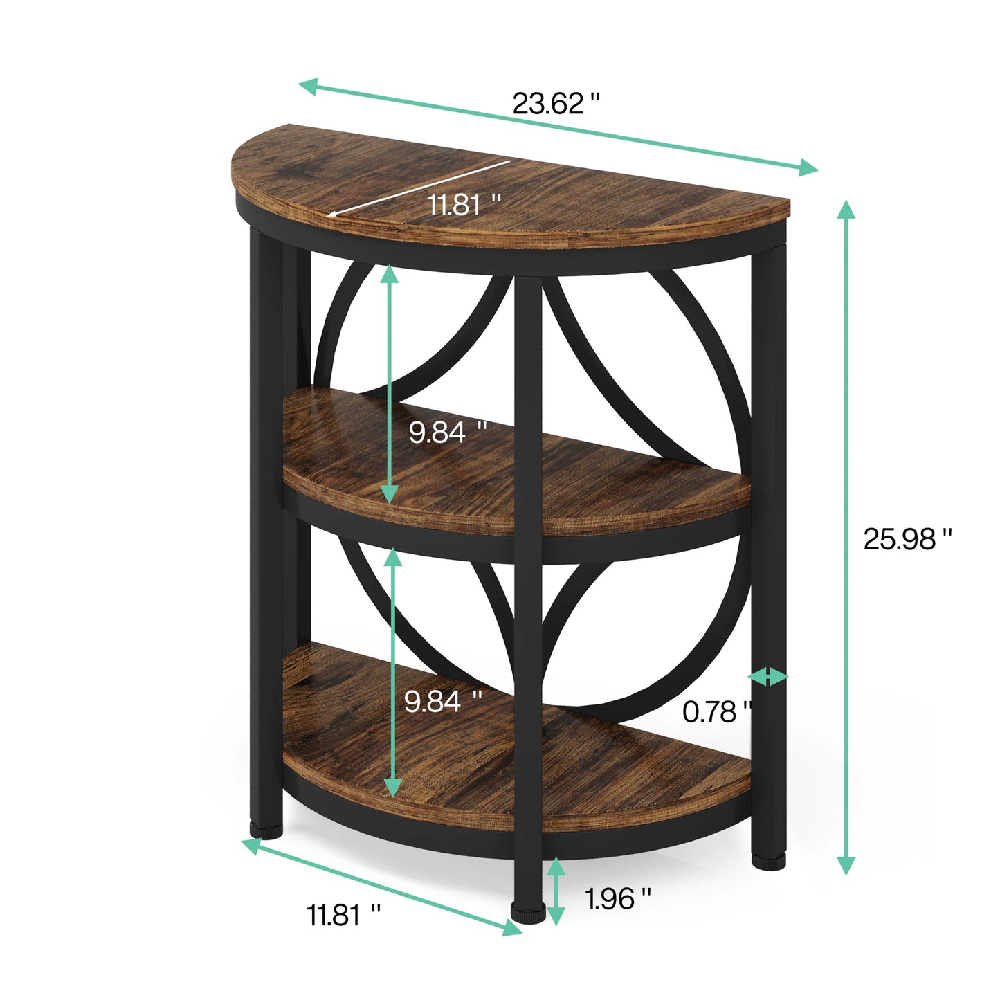Tribesigns Half Round End Table 3 Tier Storage Metal Frame