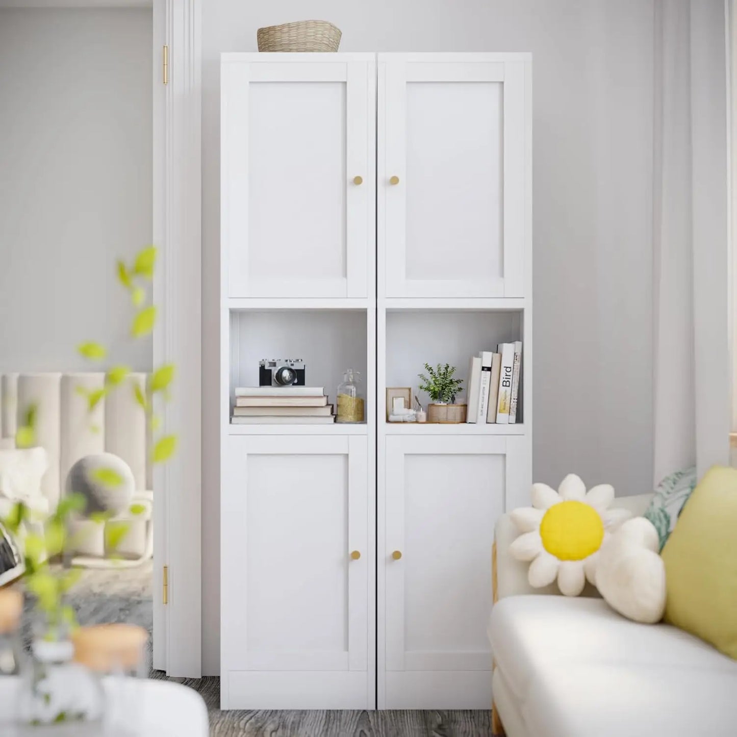 Metal Bathroom Storage Cabinet 6-Tier Freestanding Linen Tower With Doors