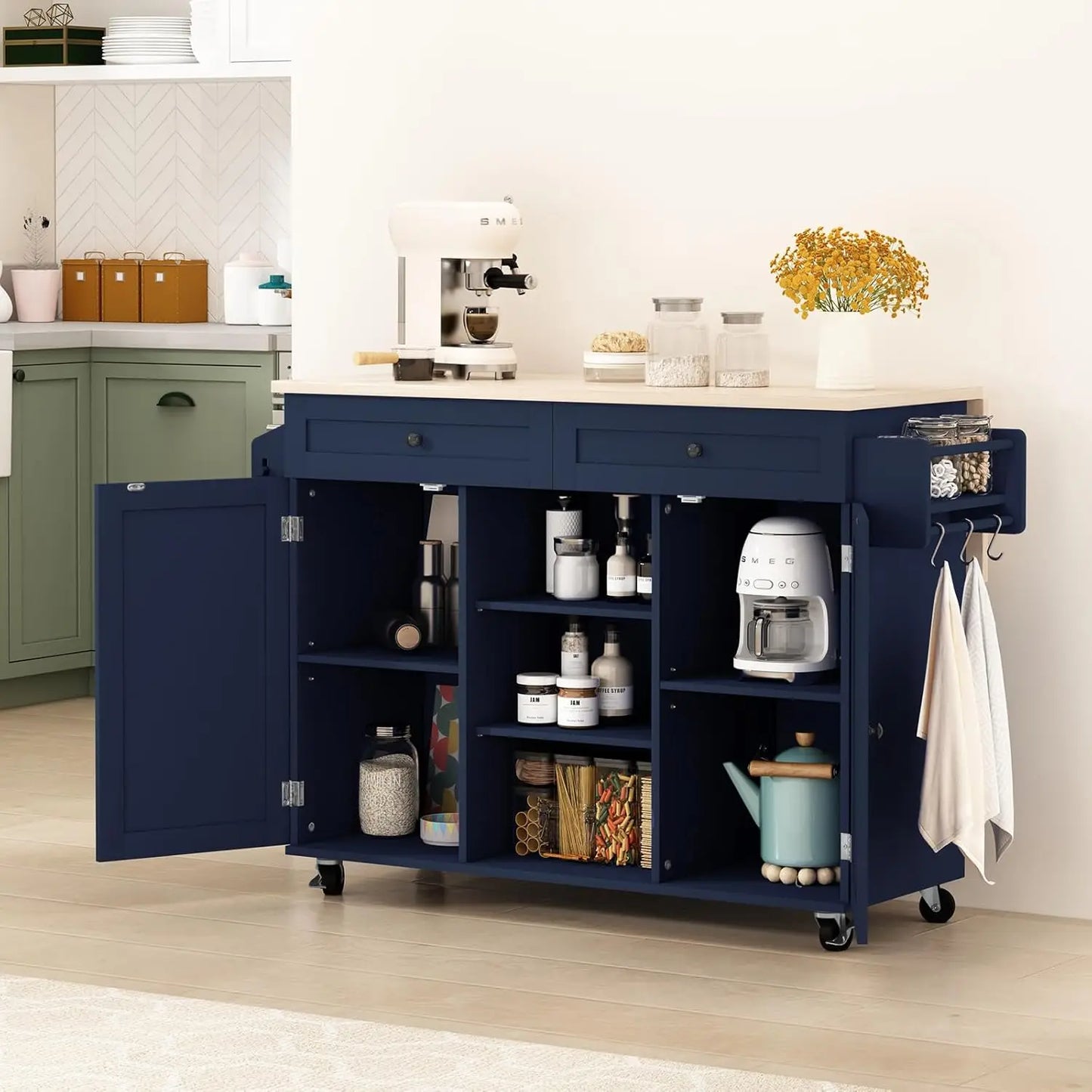 Kitchen Island On Wheels With Drop Leaf Countertop