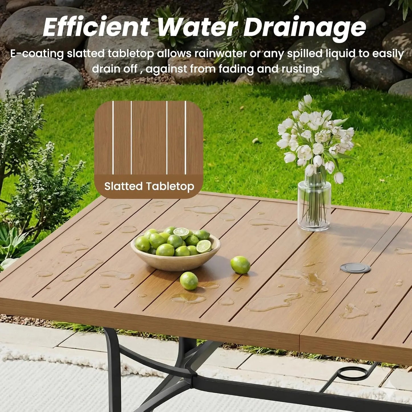 FARINI Outdoor Patio Table with Umbrella Hole, All Weather Metal
