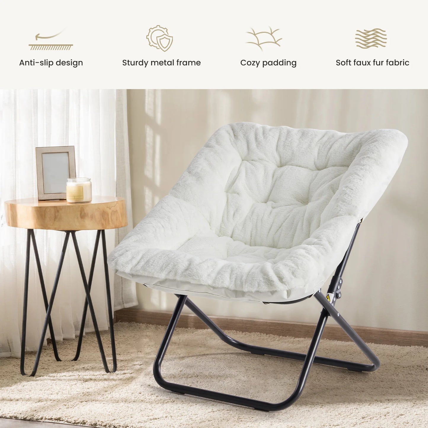 JHK Cozy Saucer Chair With Soft Faux Fur Padded Seat