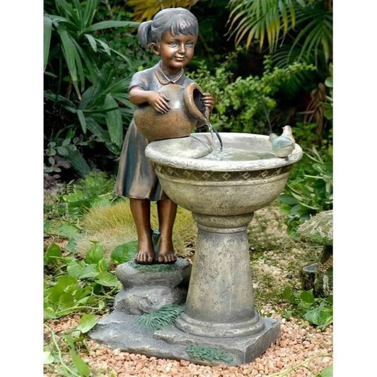 Row Bird Bath Outdoor Water Fountain Resin Garden Water Feature