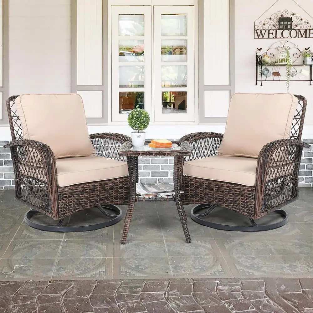 3-Piece Outdoor Patio Set With Swivel Chairs And Table