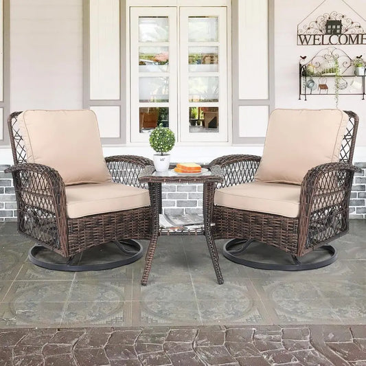3-Piece Outdoor Patio Set With Swivel Chairs And Table
