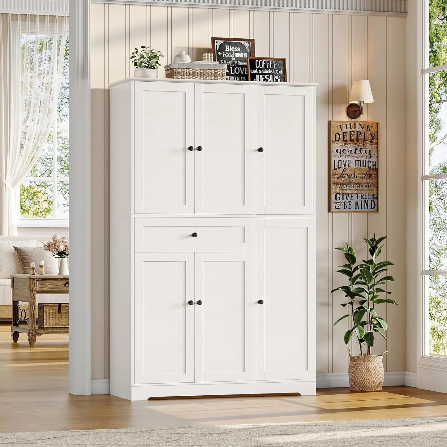 HUANZHUANG Modern Kitchen Pantry Cabinet Freestanding With Doors And Shelves