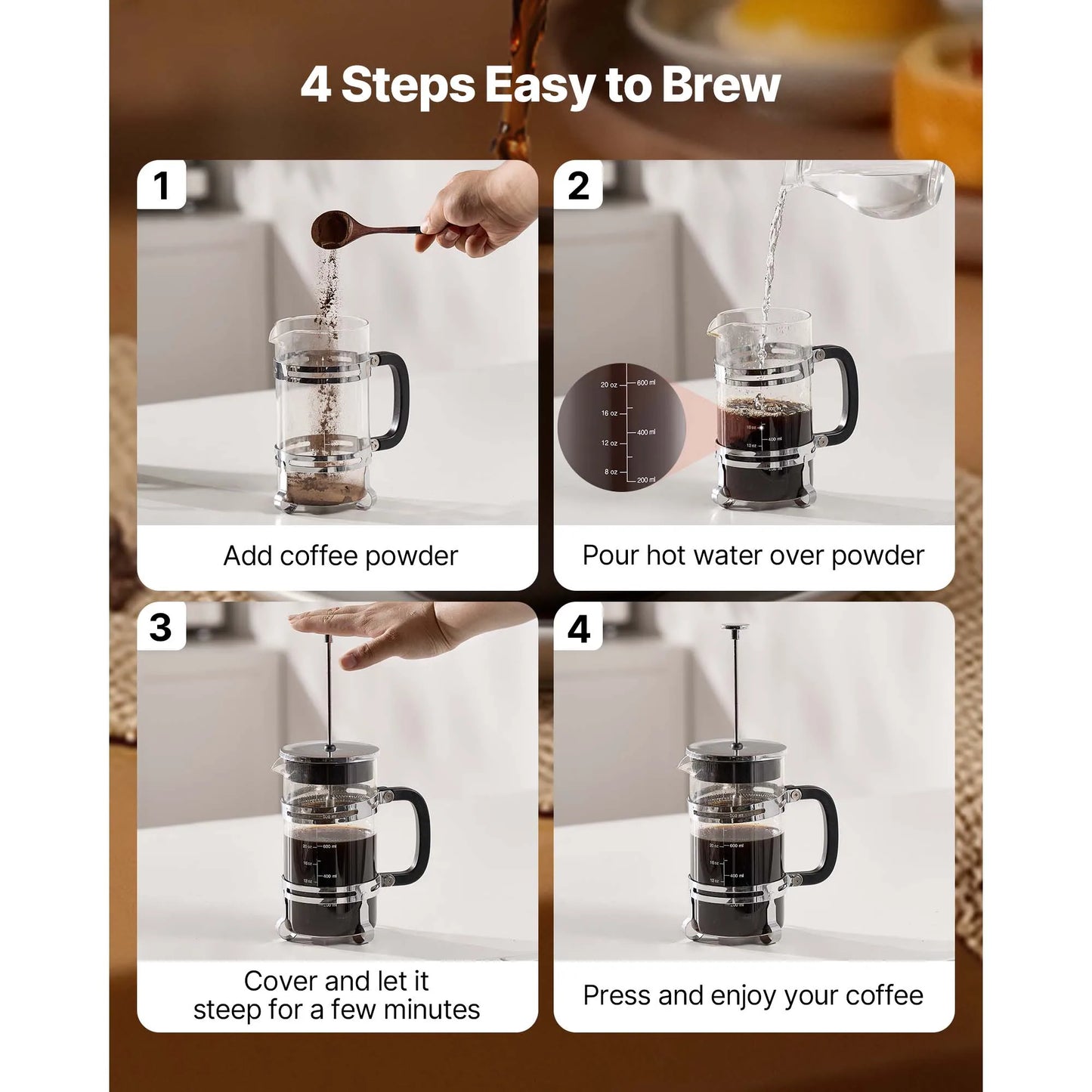 SucceBuy French Press Coffee Maker With Borosilicate Glass Filter