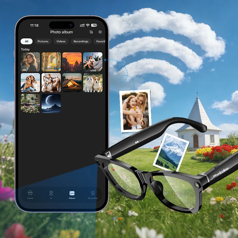 iowodo AI Smart Glasses With 2K Camera Bluetooth Voice Assistant
