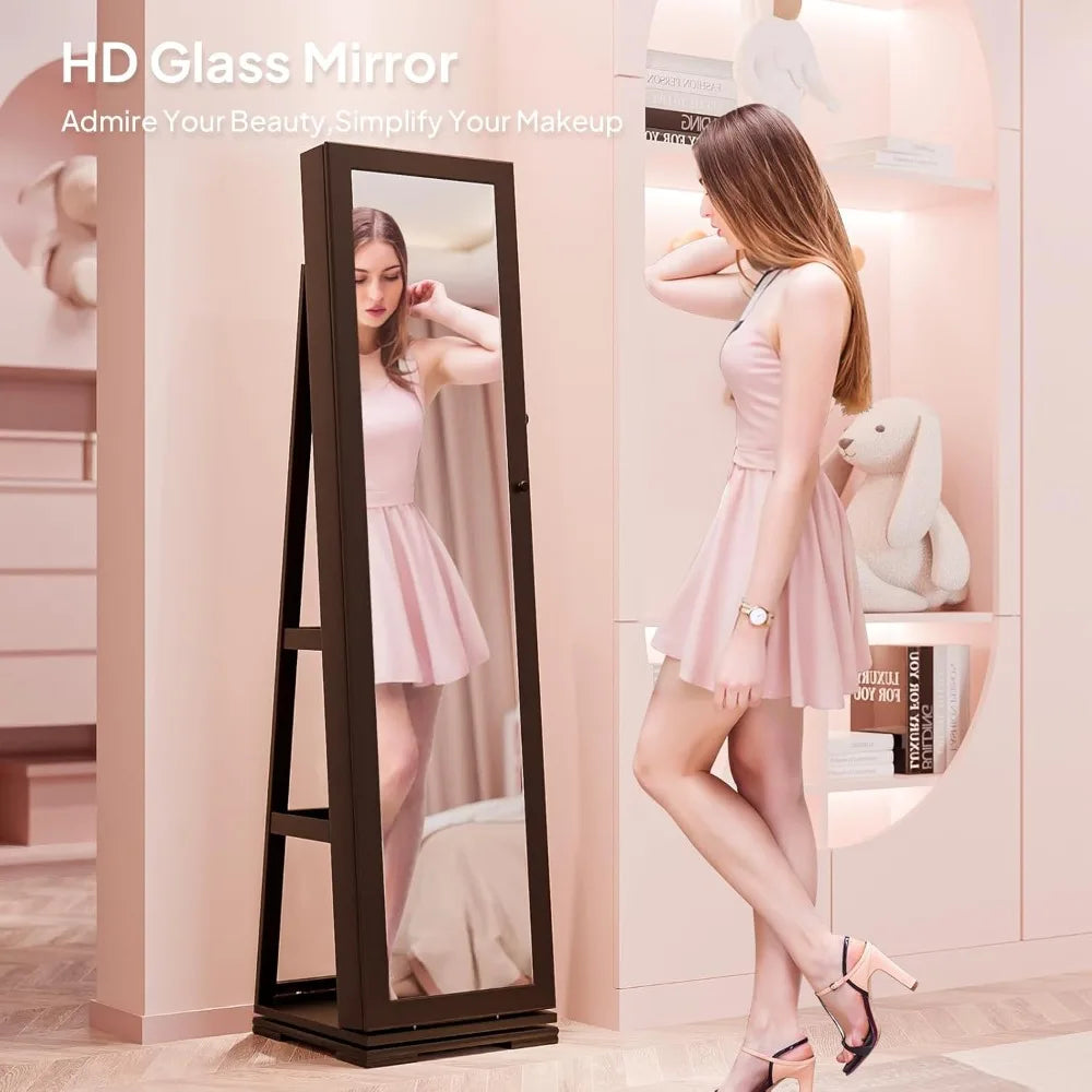 360 Degree Swivel Jewelry Mirror Cabinet With Lockable Storage Armoire